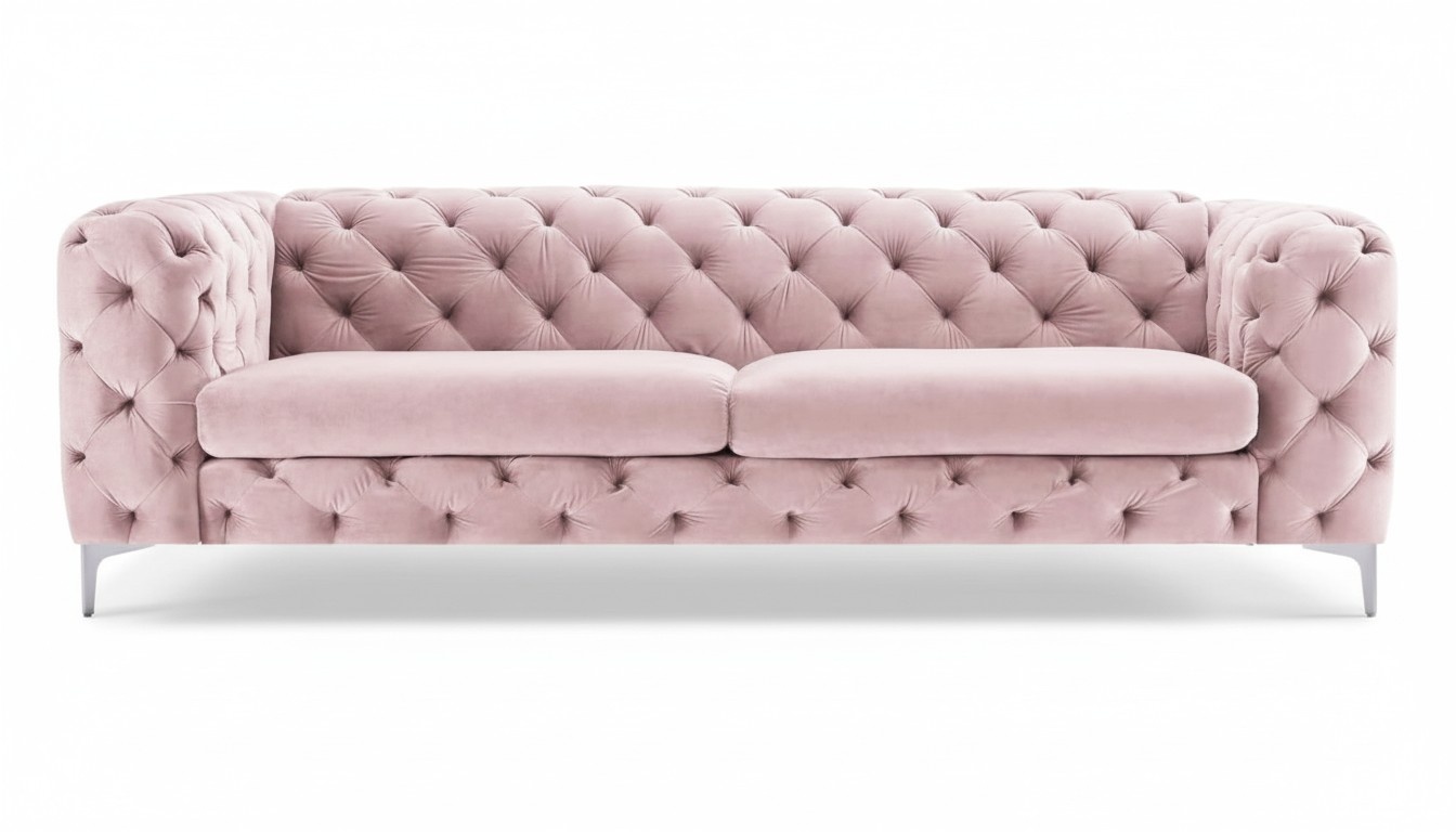 Chesterfield Sofa Three-Seater Pink Couch Furniture Textile Living Room Velvet New