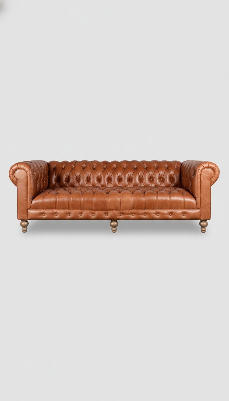 Upholstered Chesterfield Sofa 3-Seater Orange Brown Faux Leather Comfortable Couch New