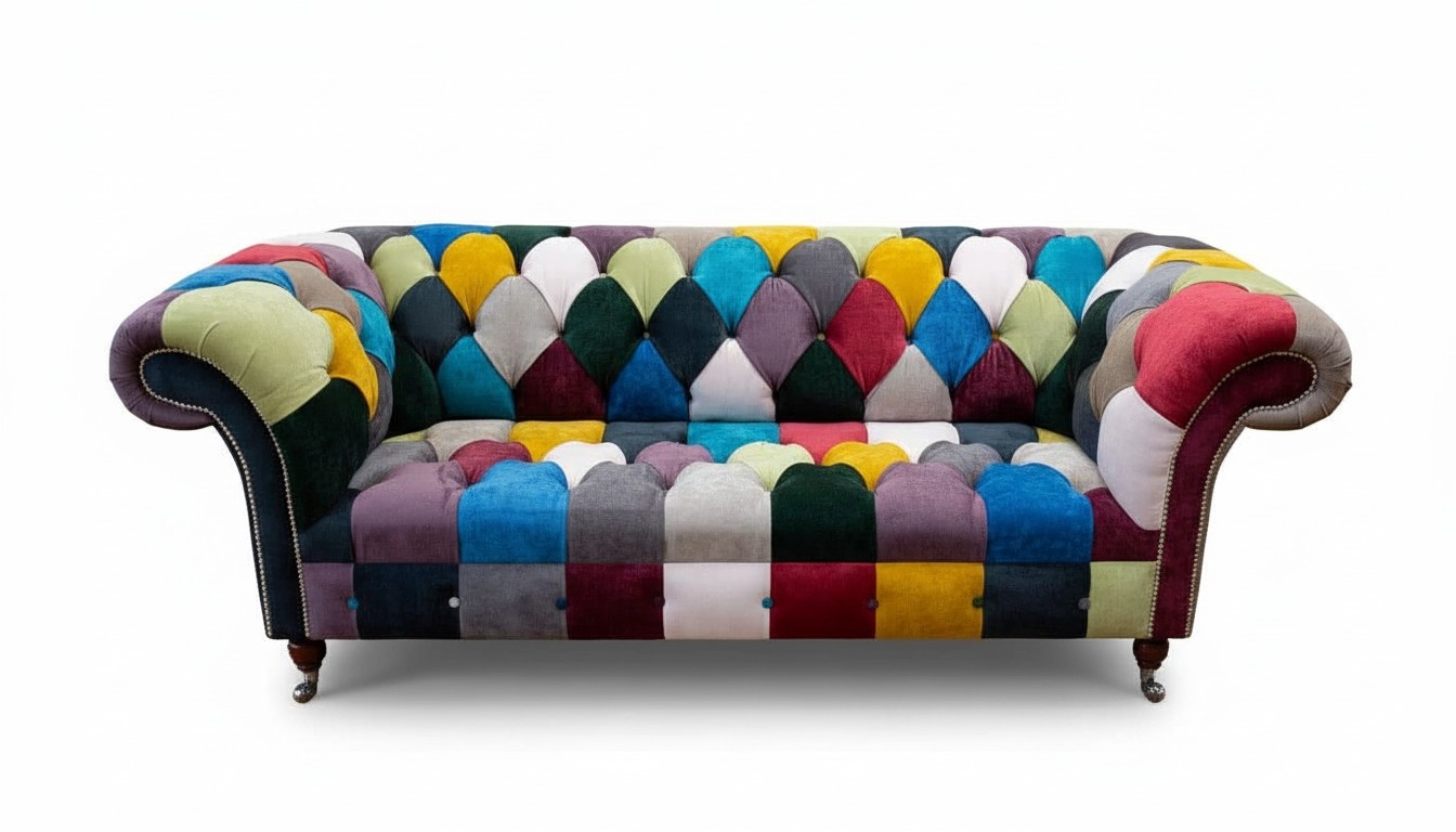 Chesterfield Sofa Upholstery Design Multicoloured Seat Textile Couch Living Room