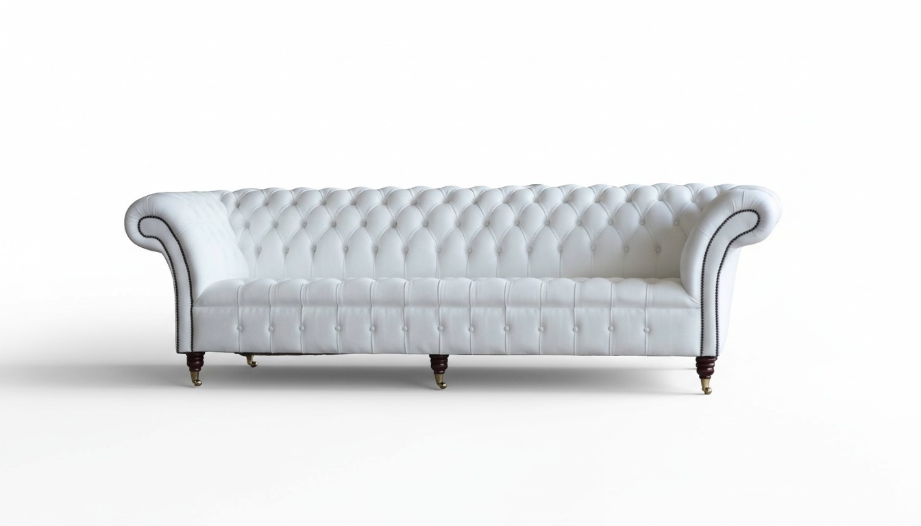 Chesterfield Sofas Design Luxury White Textile Sofa 4 Seater Fabric Four Seater