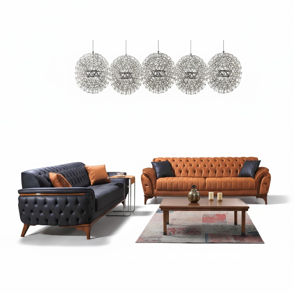 Chesterfield sofas designer living room set upholstery 2x textile sofas