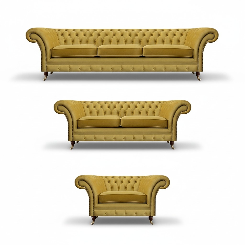 Chesterfield Sofas Set Luxury Complete Living Room Upholstered Furniture Furnishings
