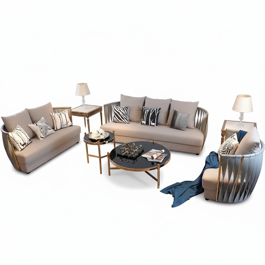 Stainless Steel Couch Seat Set Sofa 3+2 Leather Living Room New Upholstery