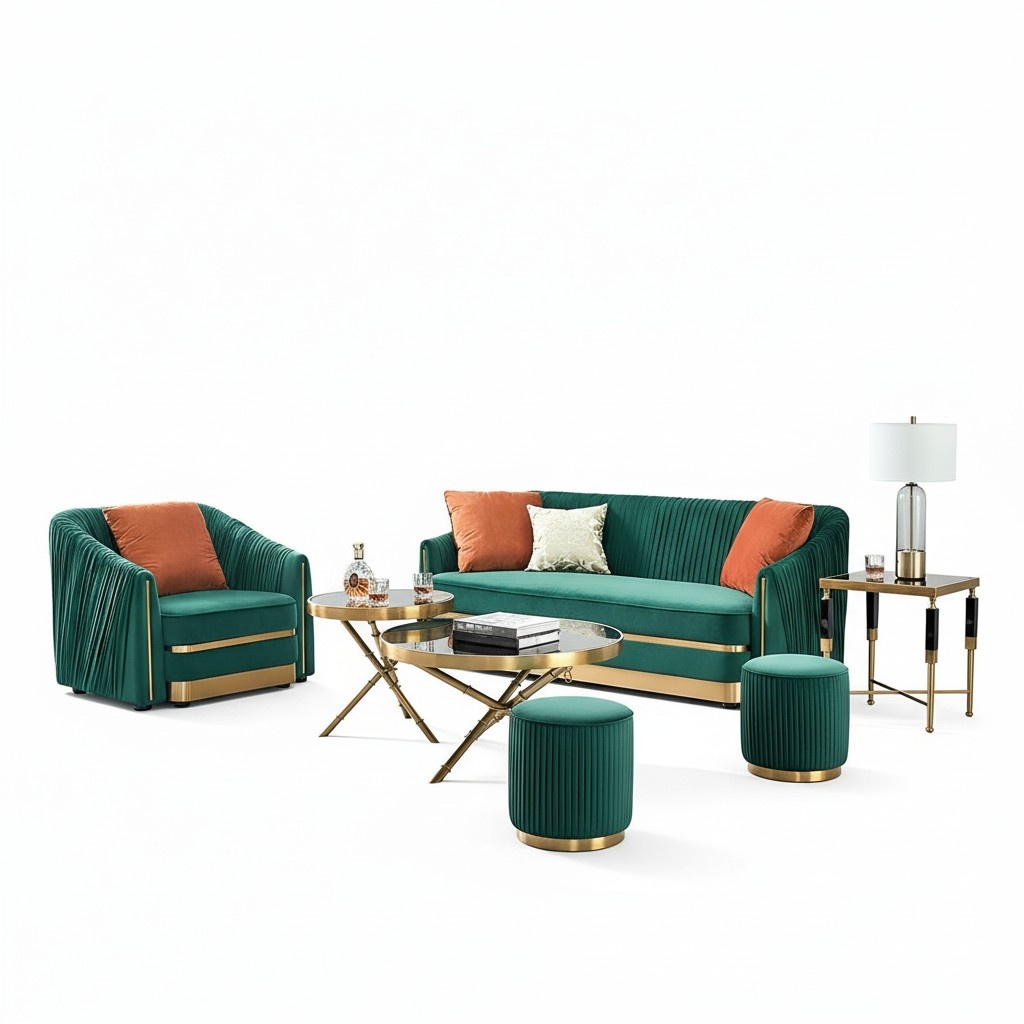 Stainless Steel Couch Upholstery Seat Set Sofa Living Room 3+2 Textile