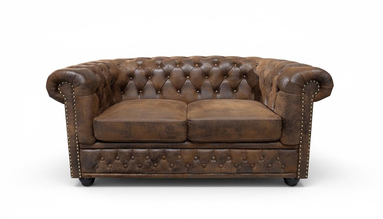 Chesterfield Textile Couch Upholstery 2Seater Fabric Sofas Couches Brown Two Seater