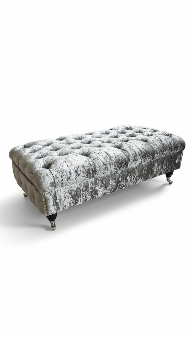 Chesterfield Textile Ottoman XXL Big Footstool Upholstered Sofas Bench Luxury Fabric