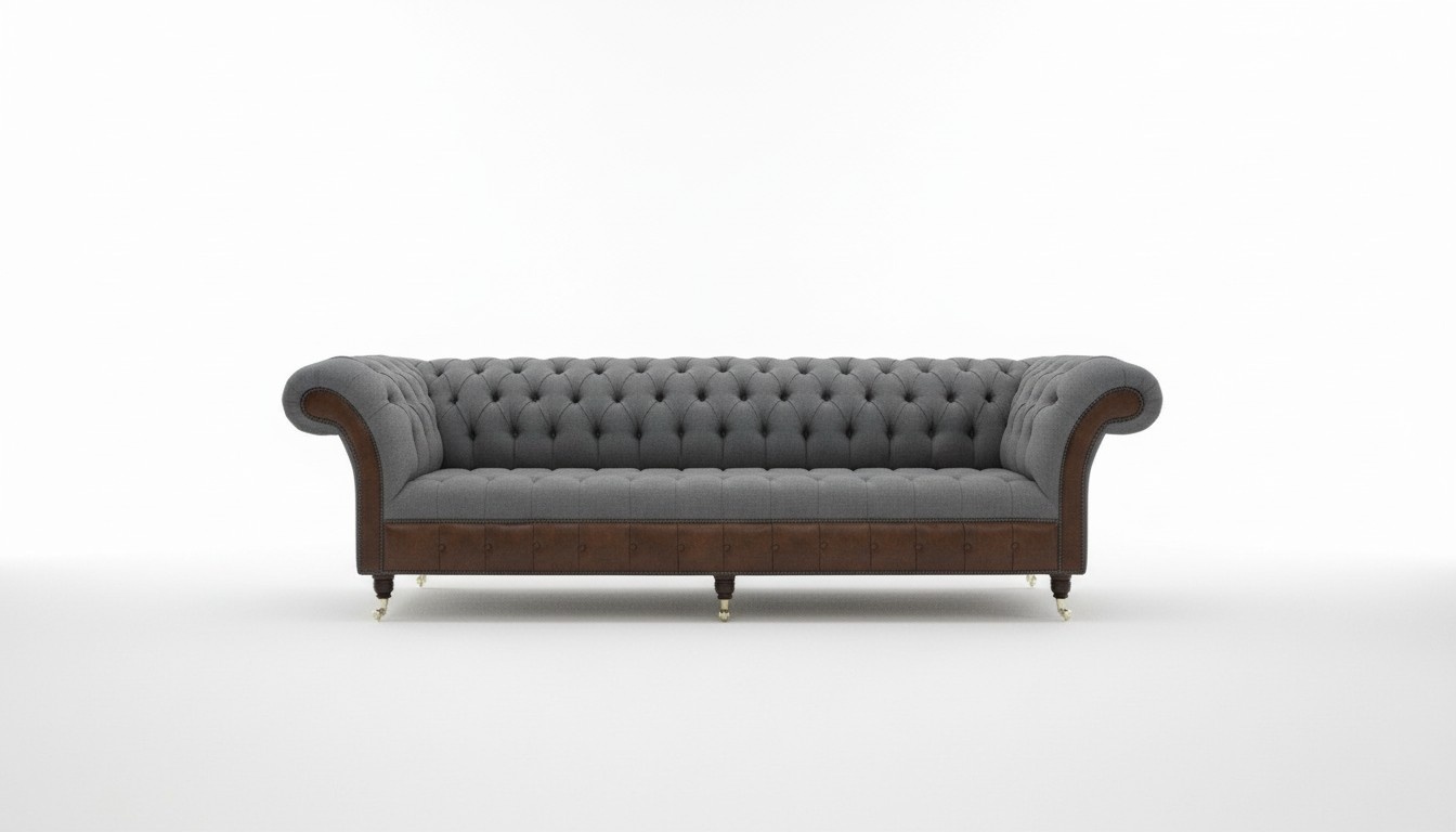 Chesterfield Sofa 4-Seater Couch XXL Textile Grey Upholstered Beautiful Sofa With Great Comfort