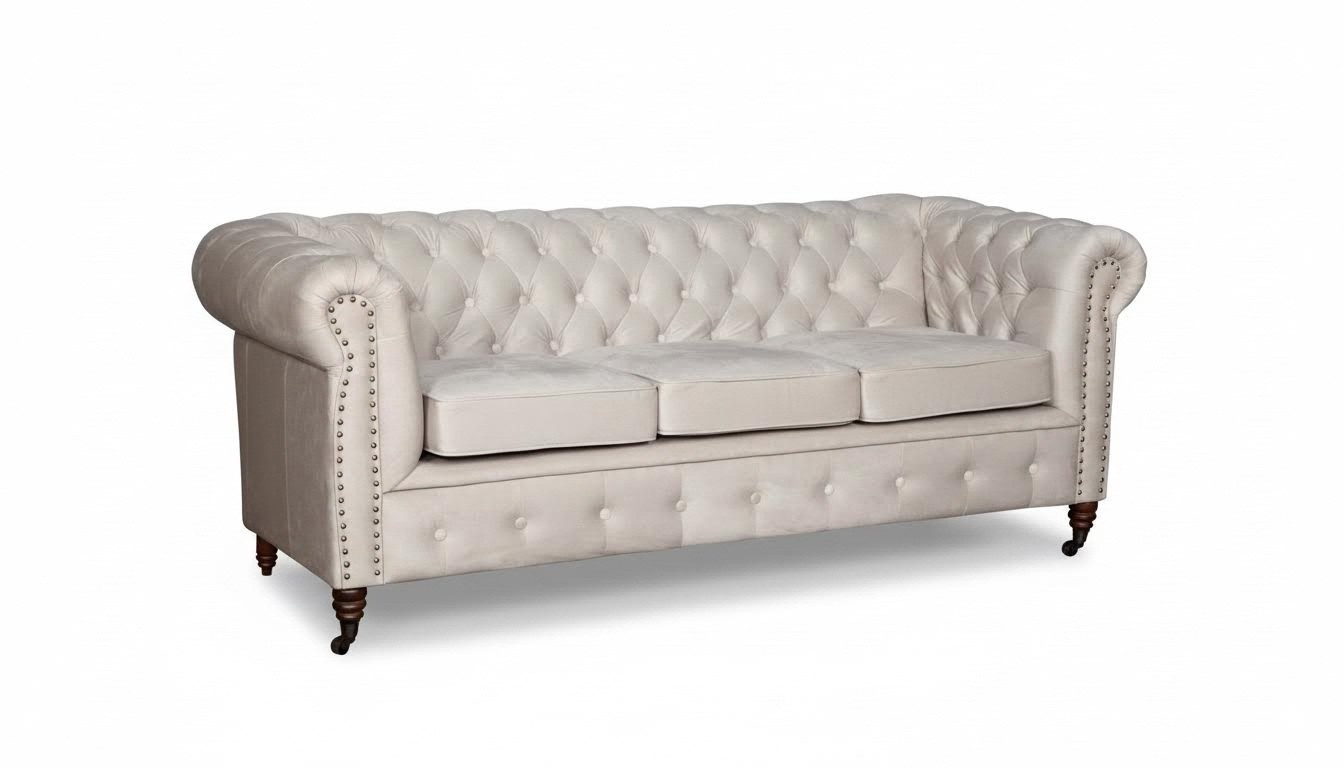 Chesterfield Three Seater Couch Sofa Upholstery + Stool Sofas Couches 2 Piece Set New