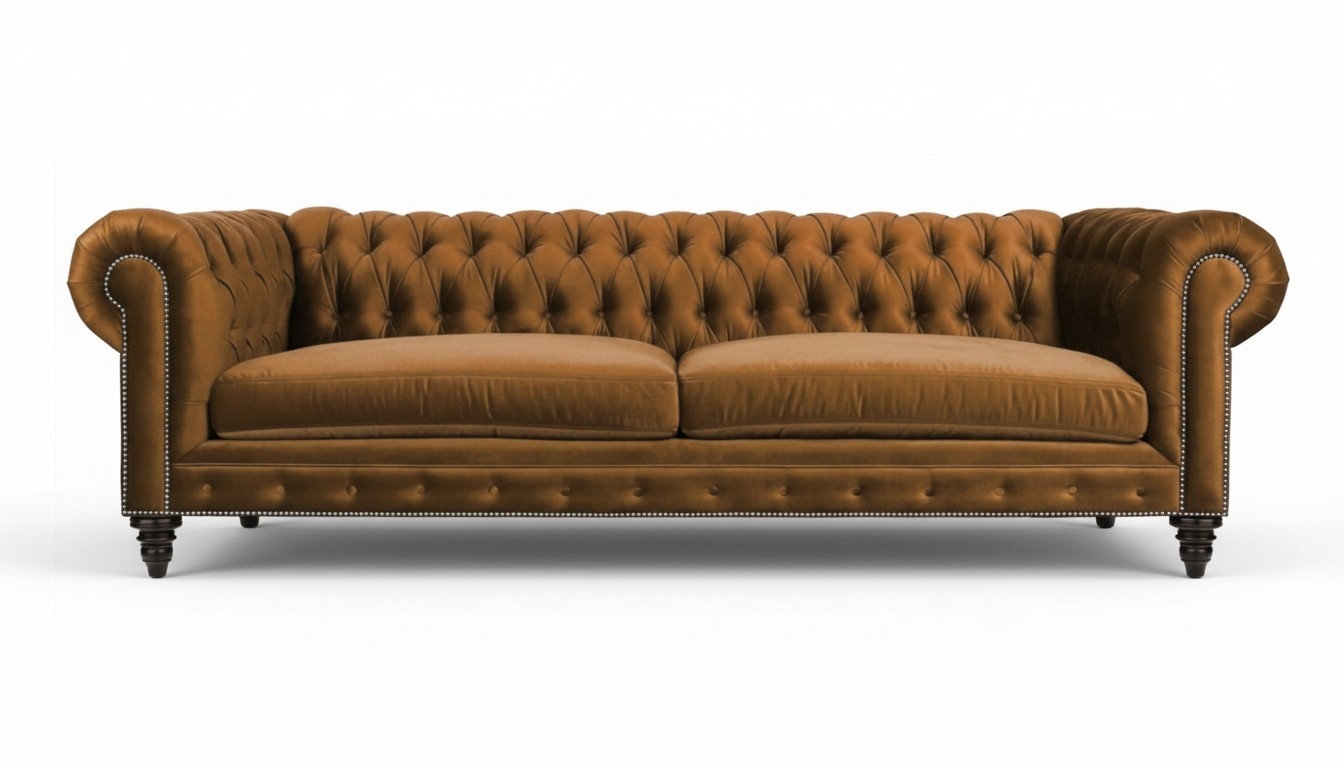 Chesterfield Three Seater Creative Furniture Textile Fabric Orange New Living Room Modern