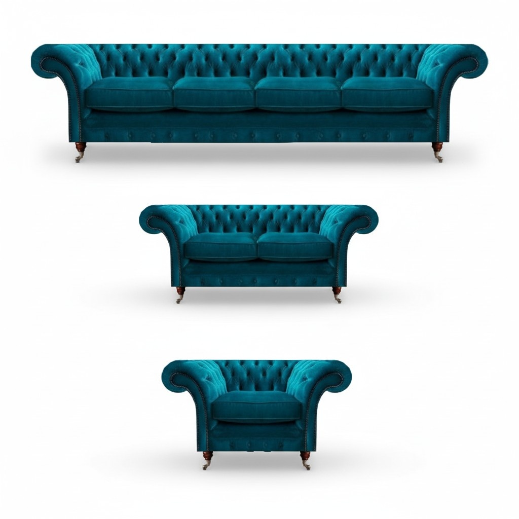 Chesterfield Turquoise Designer Sofas Luxurious Living Room Fabric Couches