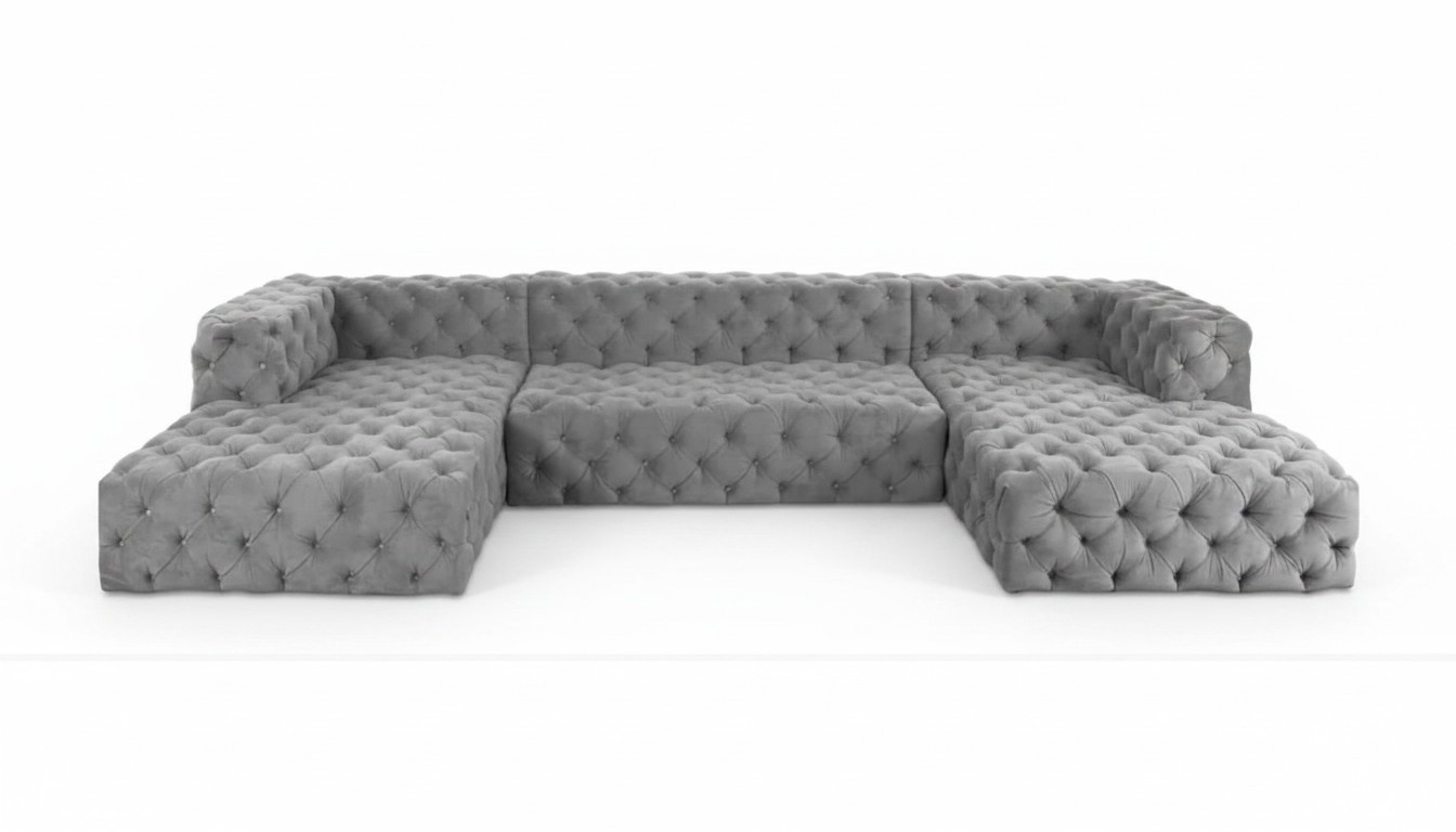 Chesterfield U Shape Sofa Grey XXL Big Textile Fabric Couches Luxury Furniture Upholstery