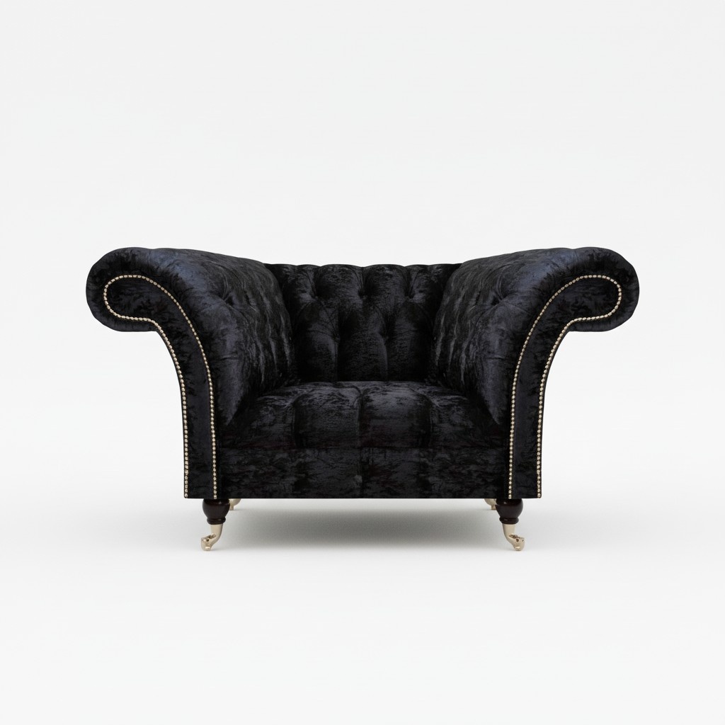 Chesterfield Upholstered Armchair Black Single Luxurious Recliner