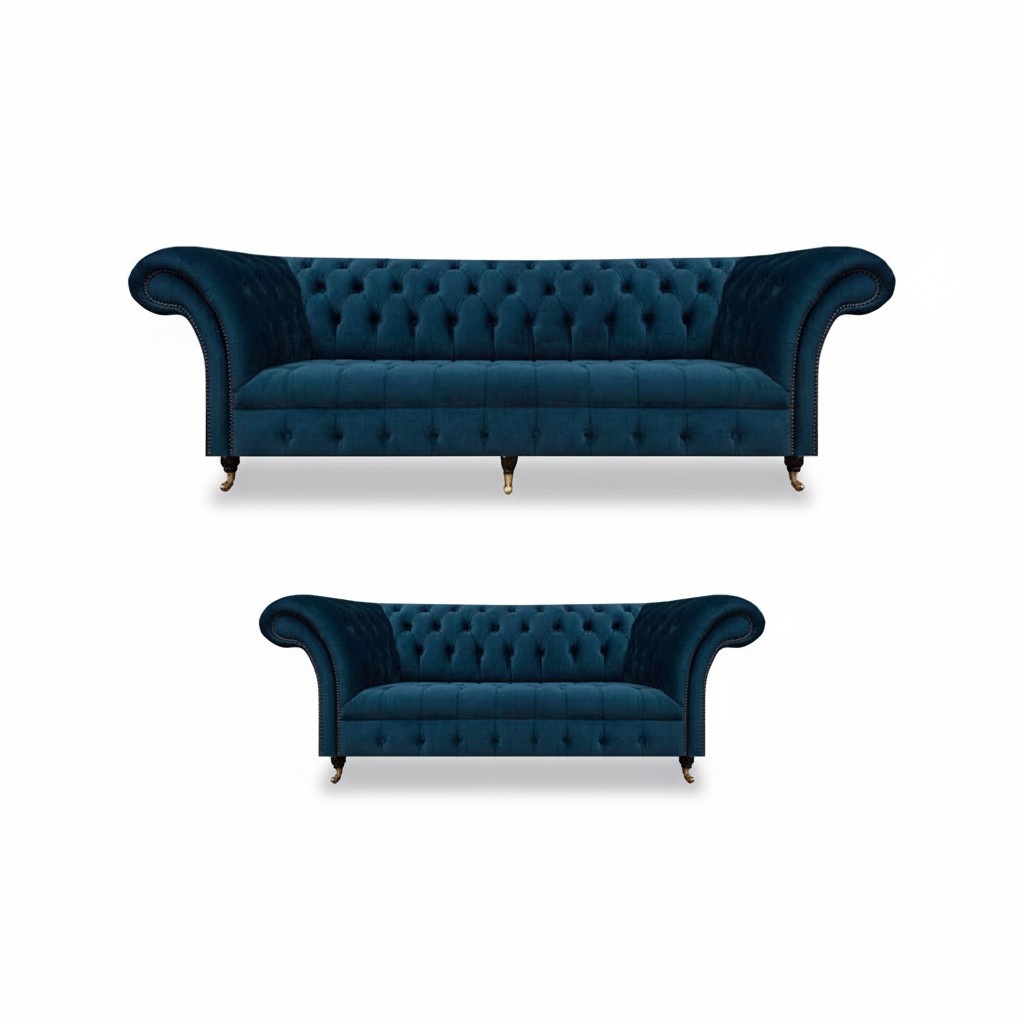Chesterfield upholstery designer blue living room sofas 2-piece set