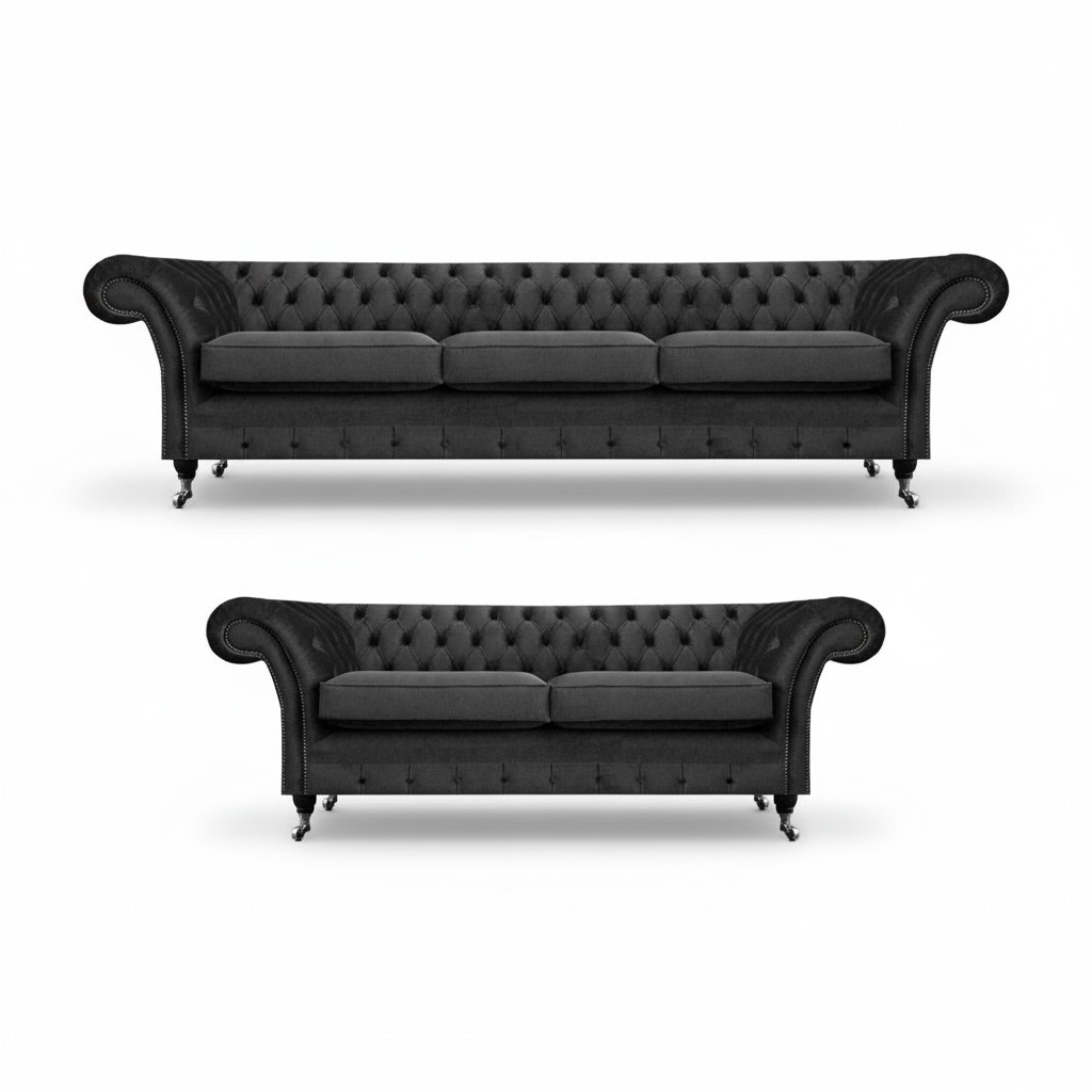 Chesterfield upholstered furniture living room sofas set 2 pieces furnishings complete 3+2