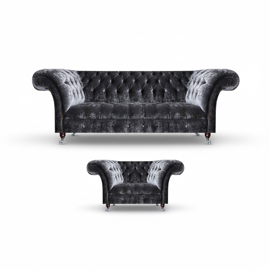 Chesterfield upholstered furniture living room textile three-seater noble armchair 2pcs