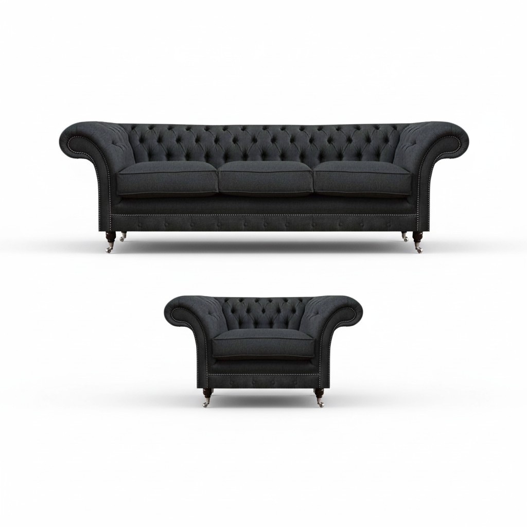 Chesterfield upholstered seating set designer 3-seater stylish armchair