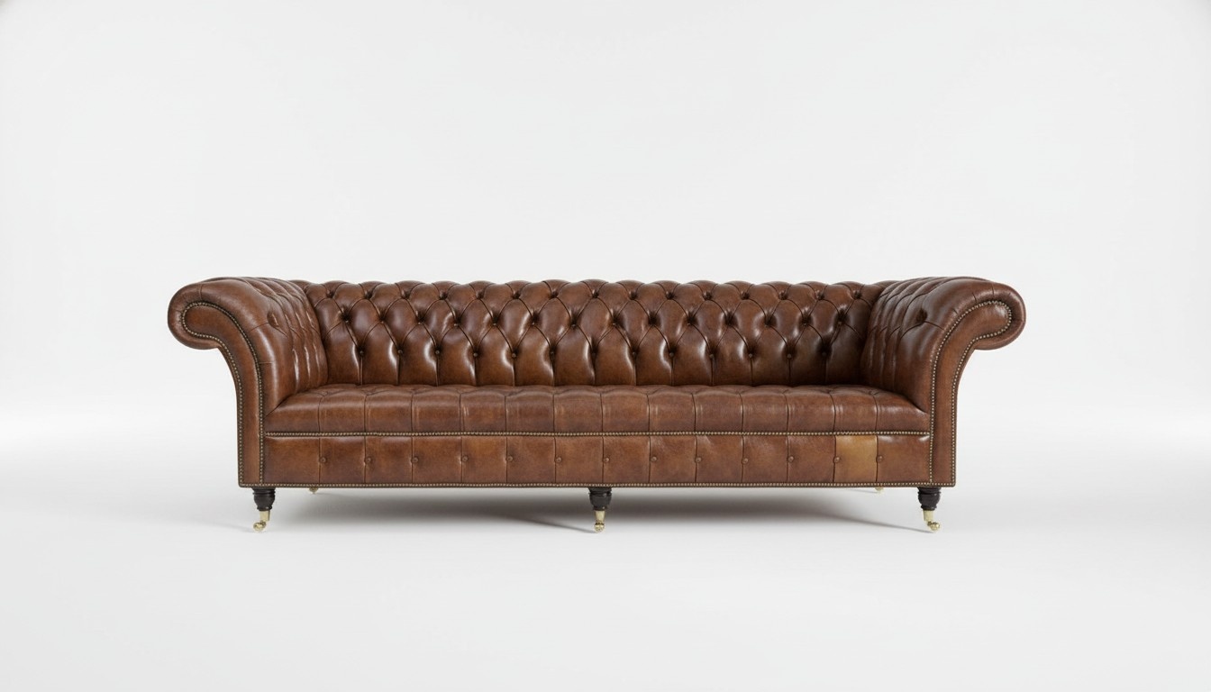 Chesterfield 4-Seater Sofa Classic Brown Couch Faux Leather Comfortable with Casters New