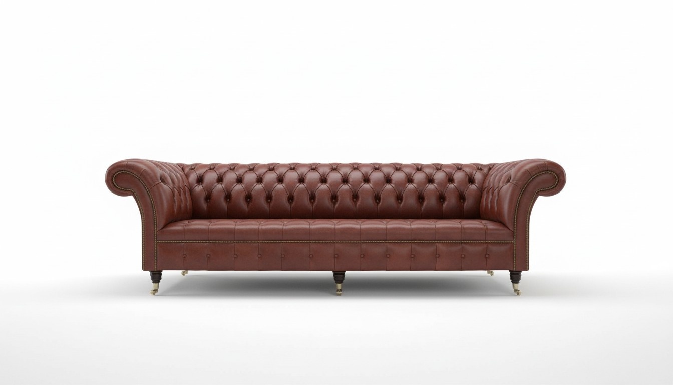 Chesterfield 4-Seater Upholstered Sofa Orange Brown Faux Leather Comfortable Classic Couch on Casters New