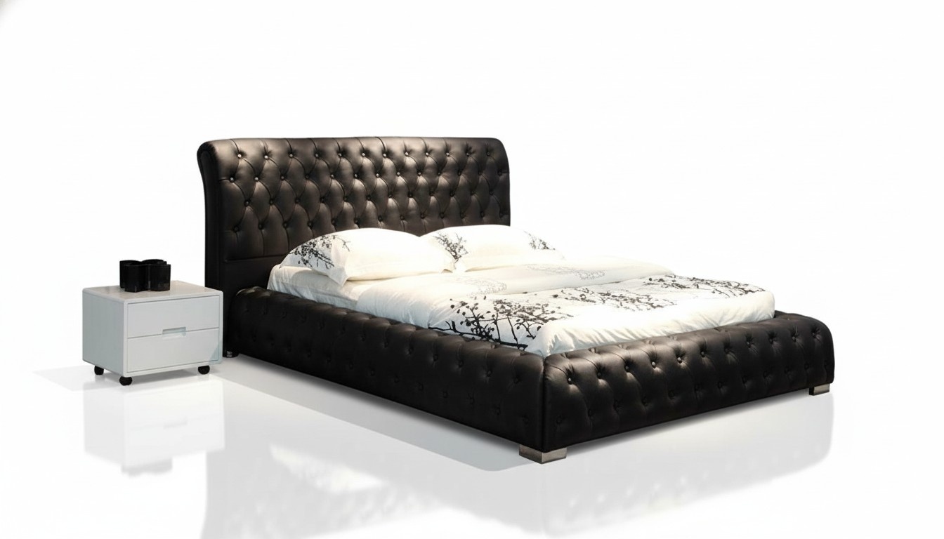 Chesterfield Upholstered Double Marriage Beds Modern Designer Bed Leather Textile 9178B