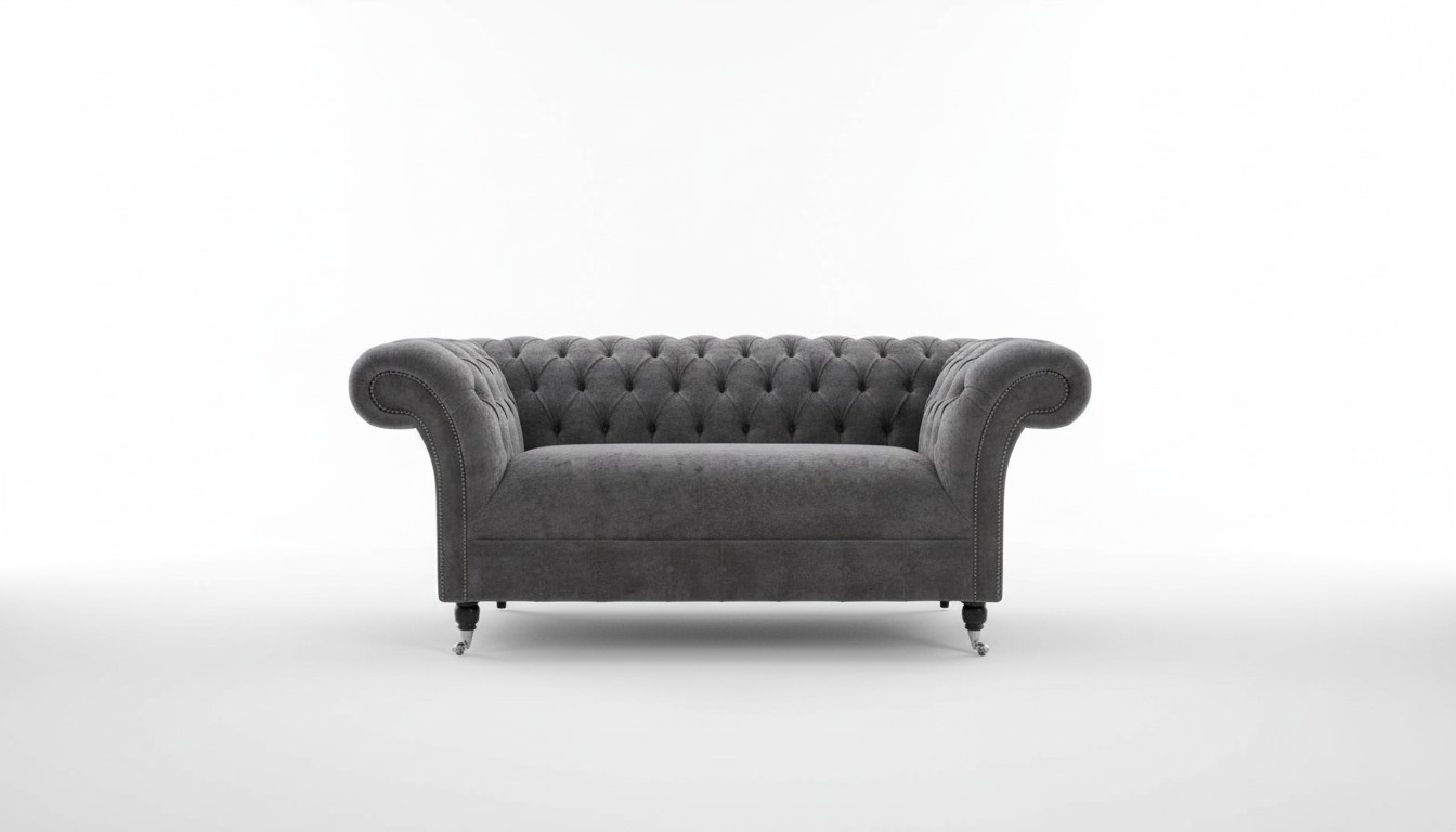 Cheserfield velvet sofa 2 seater designer couches couch fabric upholstery gray textile