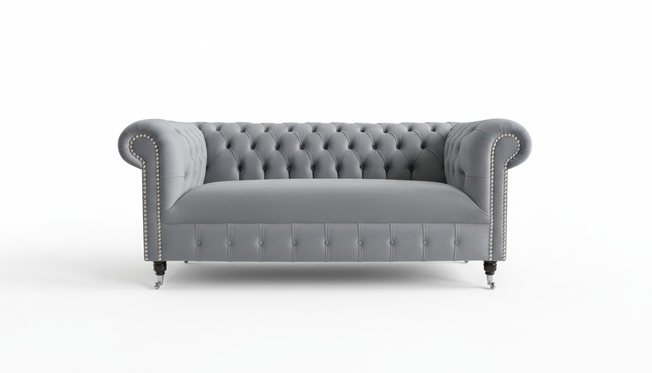 Cheserfield velvet sofa 2 seater designer couches couch textile fabric upholstery grey