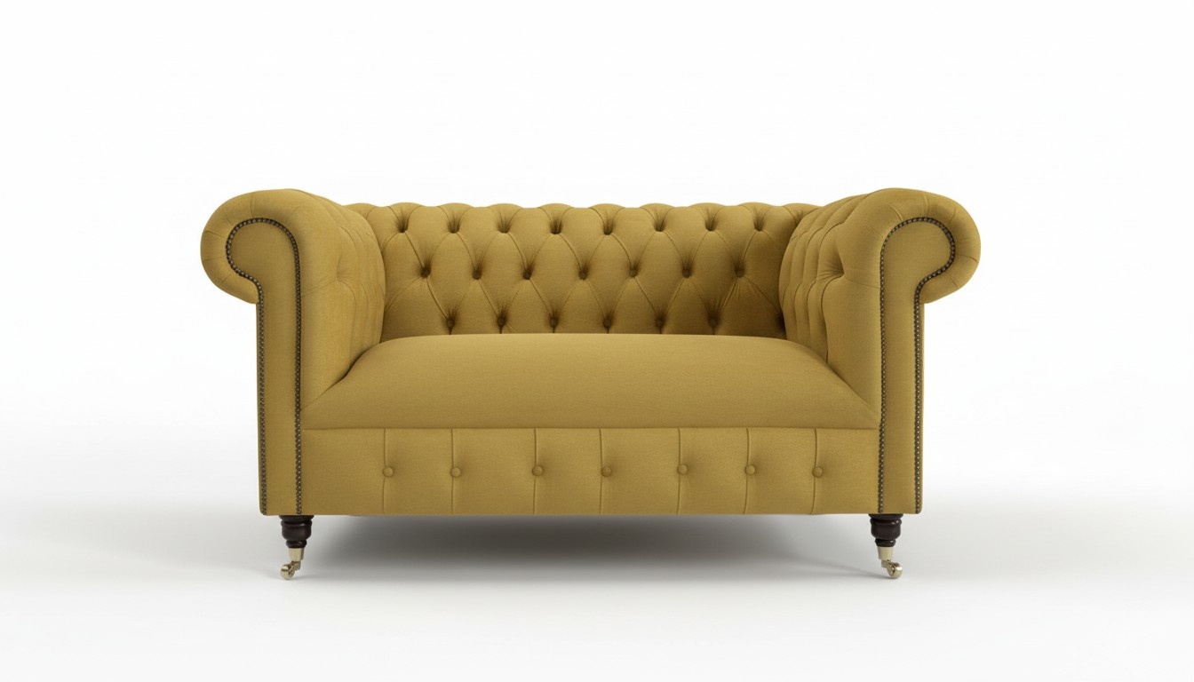 Cheserfield Velvet Sofa 2 Seater Designer Couchen Couch Fabric Yellow Upholstery Textile
