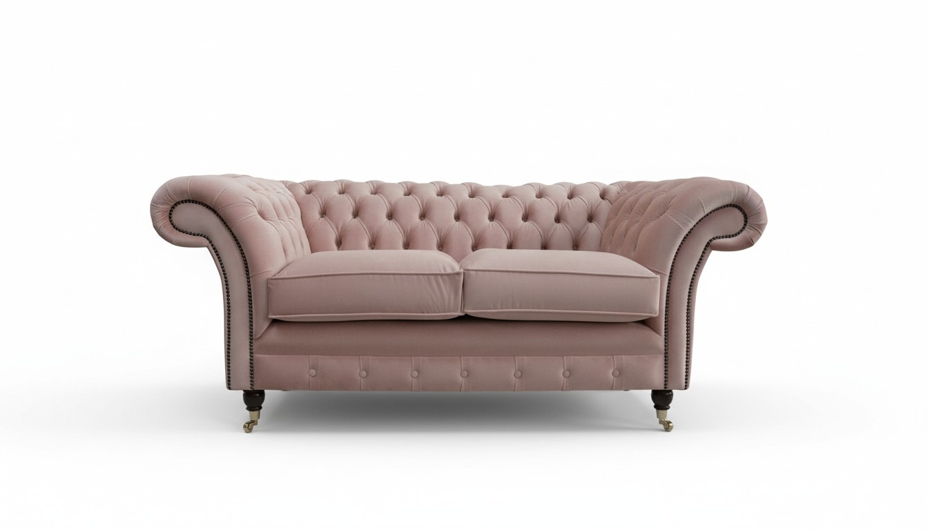 Cheserfield velvet sofa 2 seater designer couches couch textile fabric upholstery pink