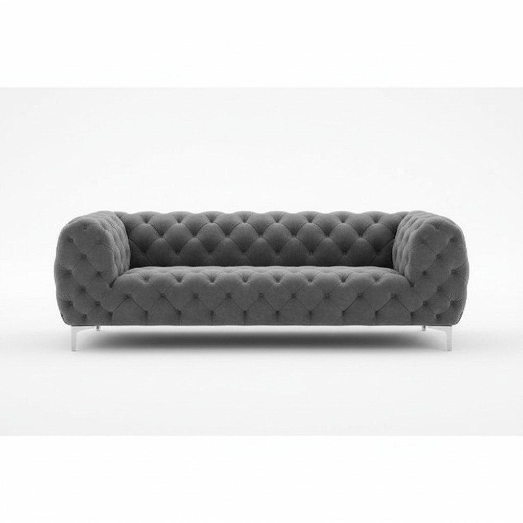 Chesterfield Sofa 3-Seater Grey Textile Metal Legs Luxurious Modern Design Comfortable New