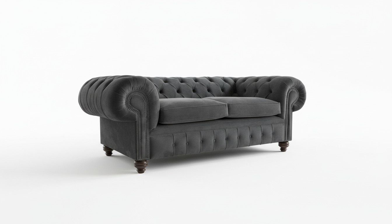 Chesterfield Sofa 3-Seater Textile Fabric Upholstered Grey Comfortable Couch With Soft Cushions
