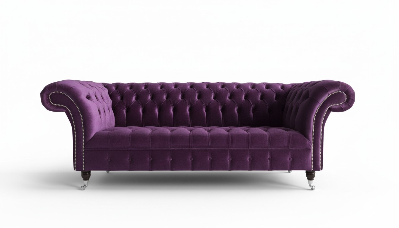 Cheserfield velvet sofa 3 seater designer couches couch textile fabric upholstery purple