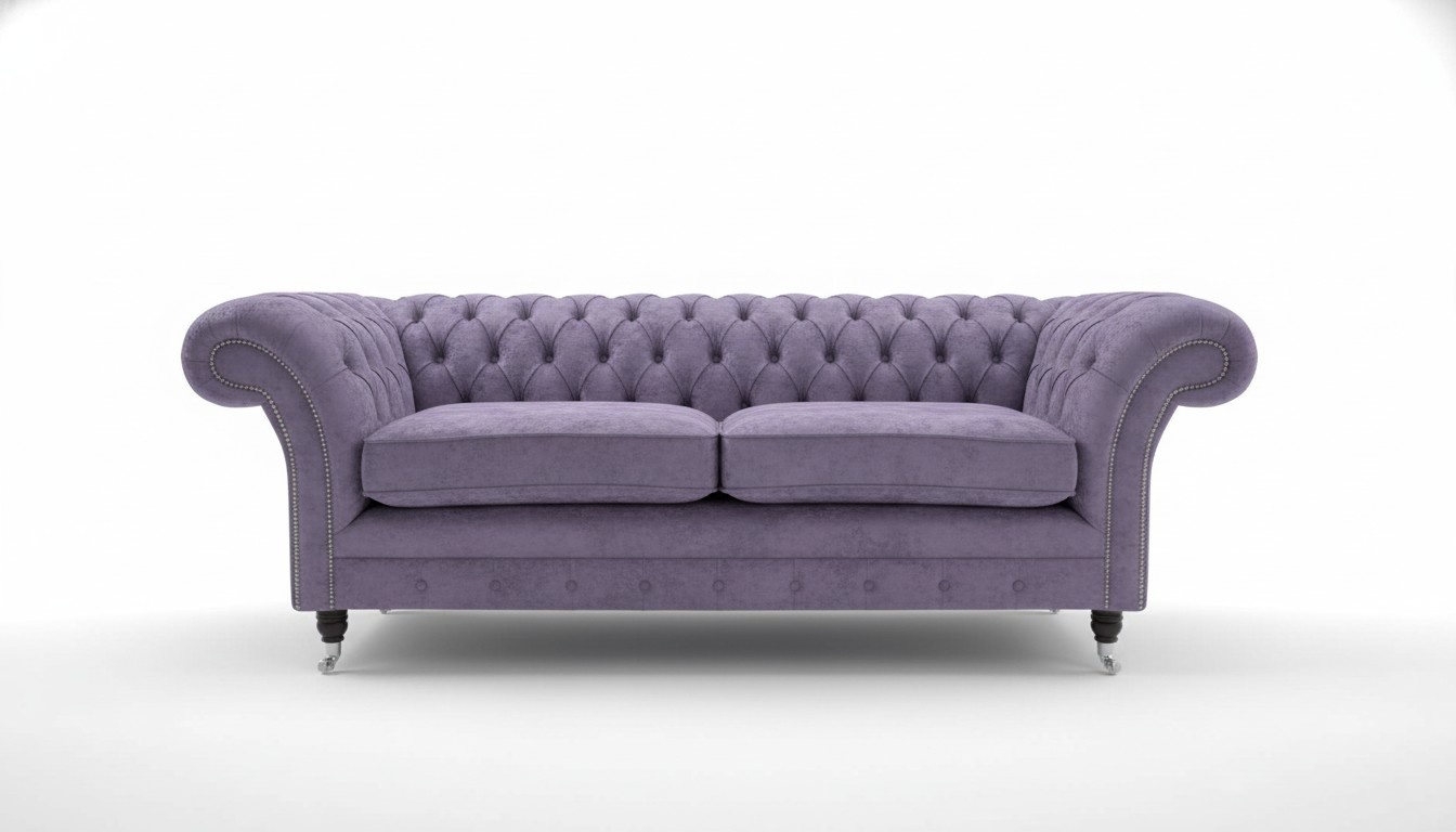 Buy Chesterfield Sofa 3-Seater Classic Purple Velvet Couch With Cushions + Casters