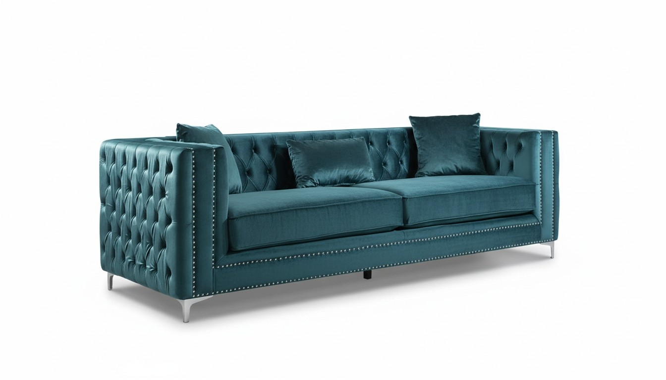 Chesterfield Velvet Sofa 3-Seater Designer Turquoise Couches Upholstery New Comfortable
