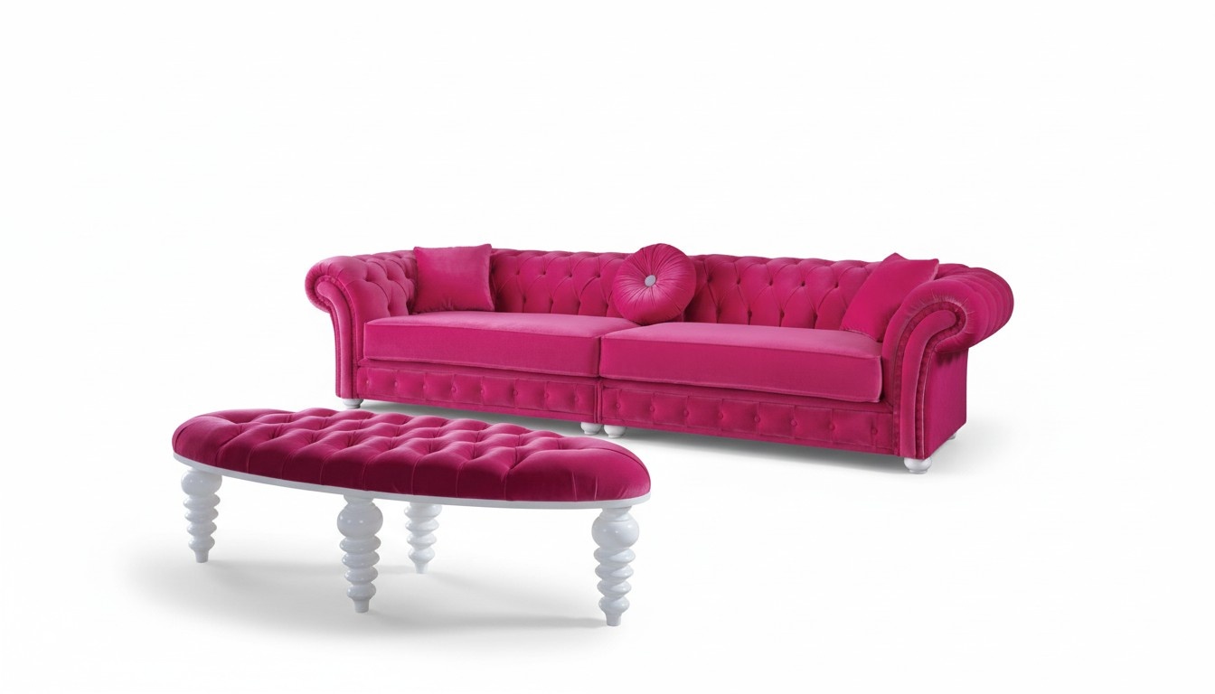 Big Sofa Chesterfield XXL 5-Seater Pink Textile Upholstery Comfortable With Cushions New