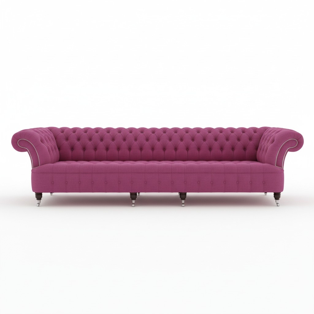 Chesterfield Sofa XXL 5-Seater Pink Textile Comfortable Couch On Casters New