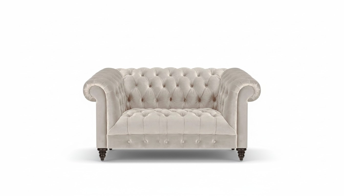 Chesterfield White Fabric Sofa Modern Living Room Two-Seater Luxury Couch