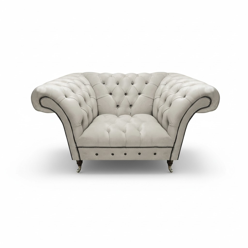 Chesterfield White Leather Armchair Faux Leather Single Seat Living Room Furniture