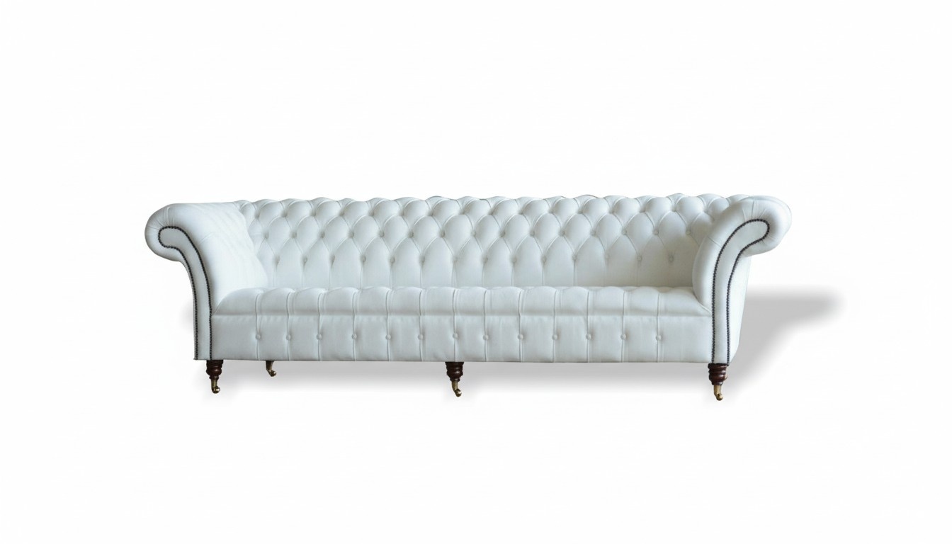 Chesterfield White Leather Design Couches Sofa Leather Sofa Velvet Fabric Textile Furniture