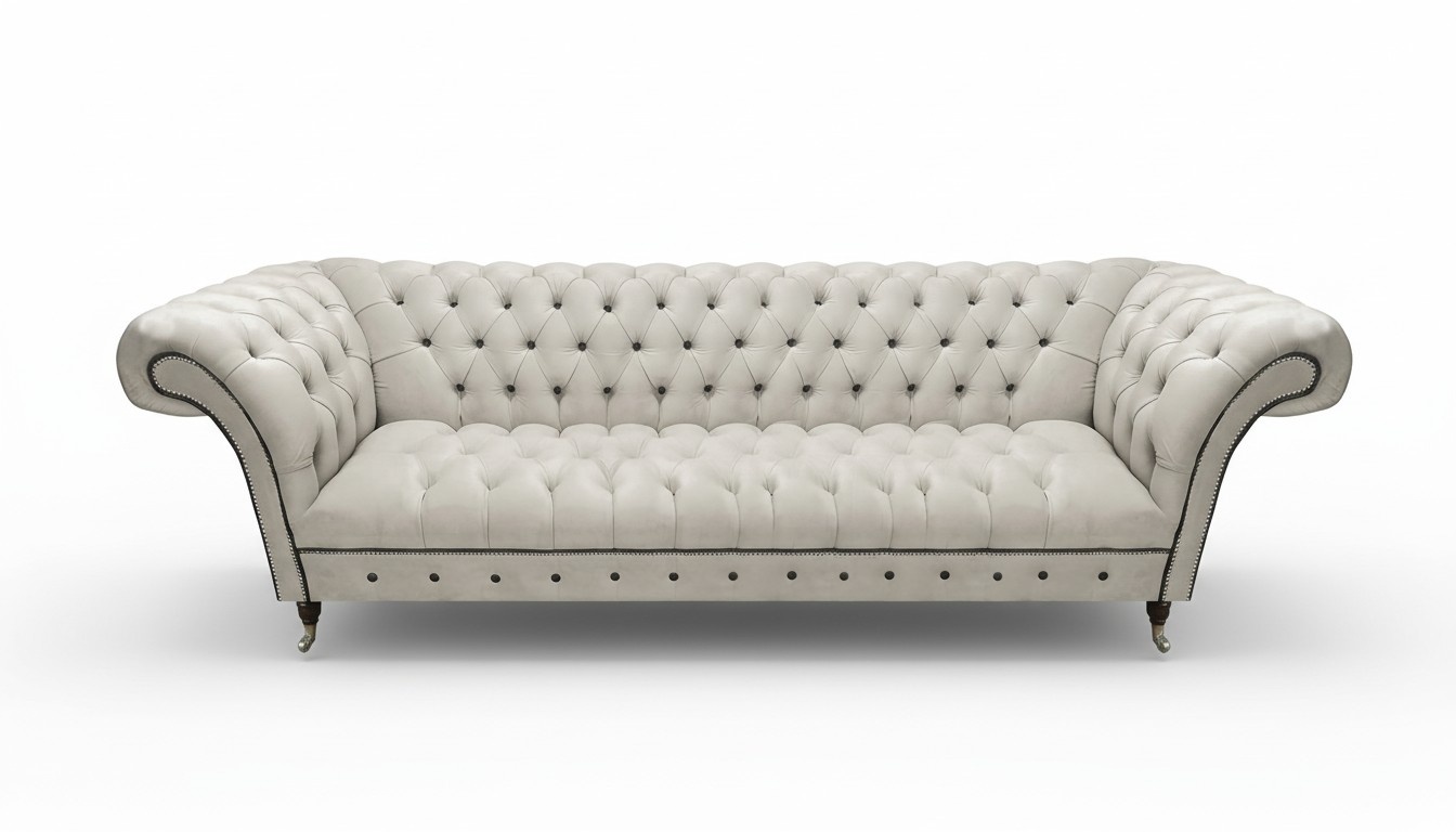 Chesterfield White Leather Couch Living Room Sofa Luxury Upholstered Furniture
