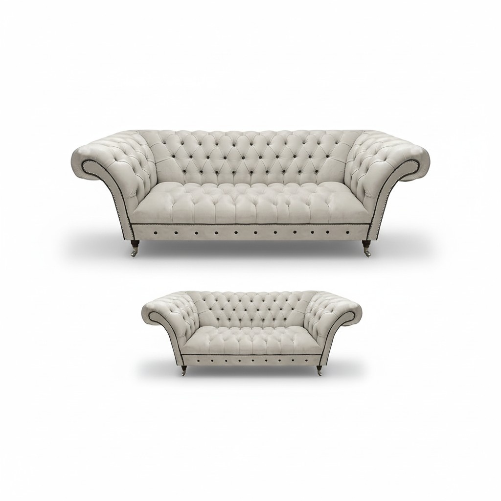 Chesterfield White Leather Sofa Set Living Room Furniture Elegant Couches