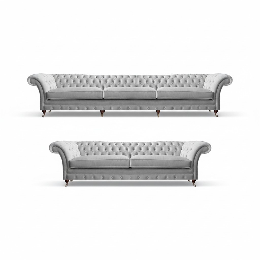 Chesterfield White Sofa Suite Elegant Upholstered Couches Fabric Sofas 2-piece Set