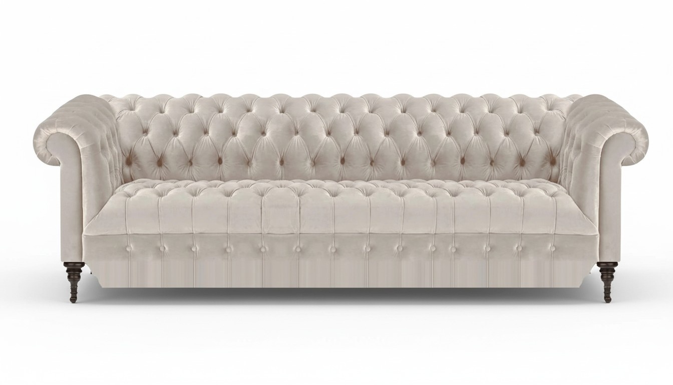 Chesterfield White Textile Four-Seater Designer Upholstered Furniture Elegant Sofa