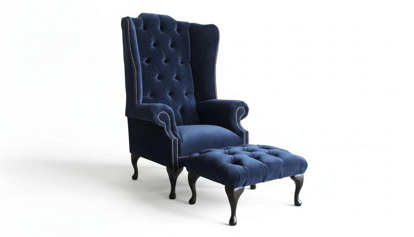 Chesterfield wing chair armchair + stool Chaise Relax 1 seater sofa New