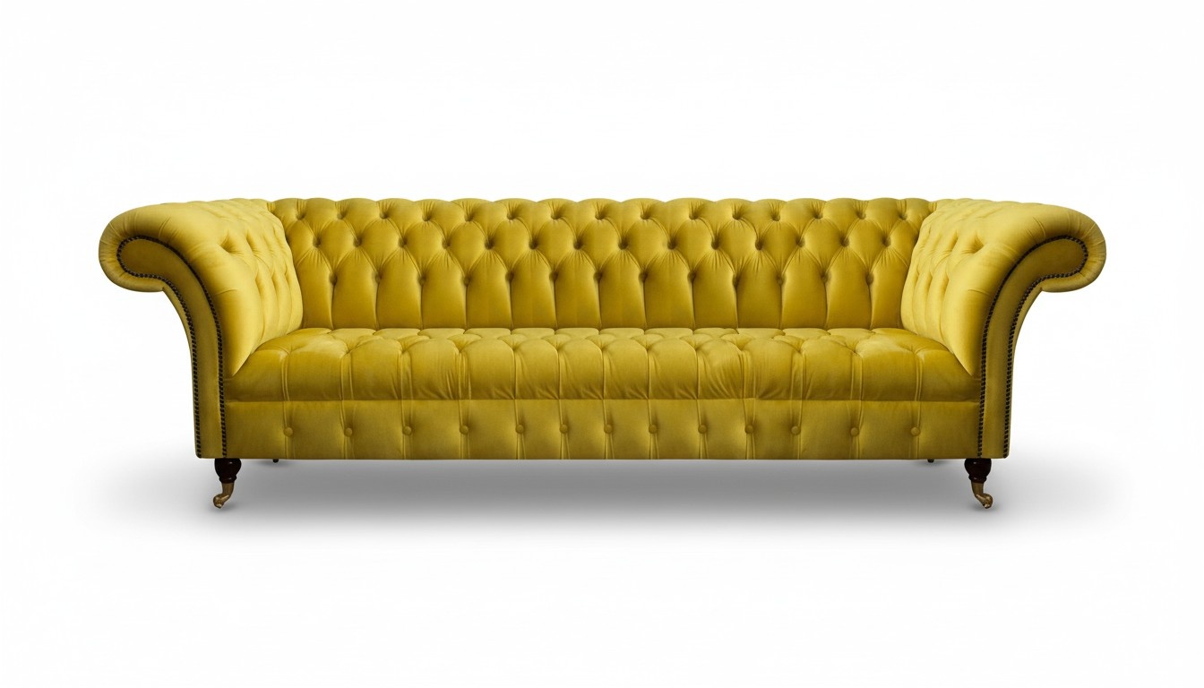 Chesterfield Yellow Four-Seater Designer Upholstered Furniture Living Room Couch