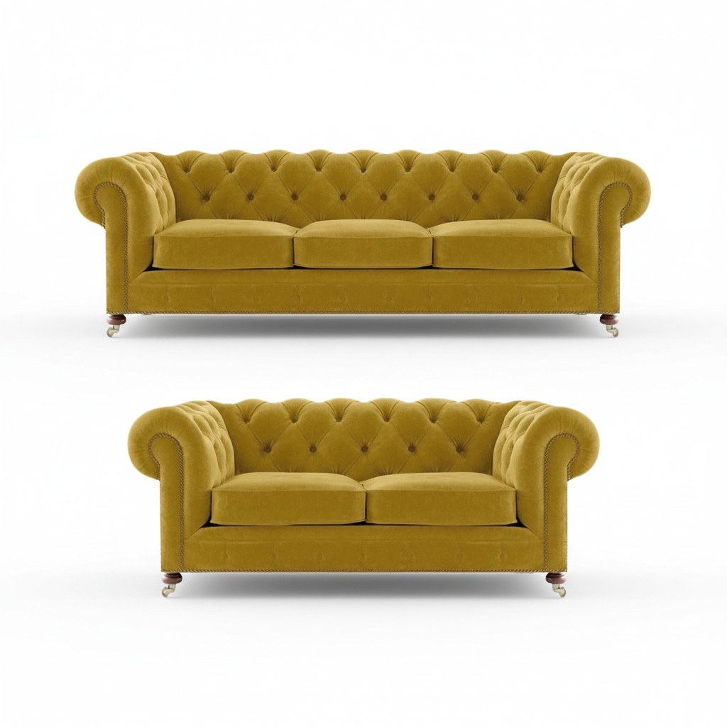 Chesterfield Yellow Living Room 2x Sofa Sets Couch Luxury Upholstered Furniture