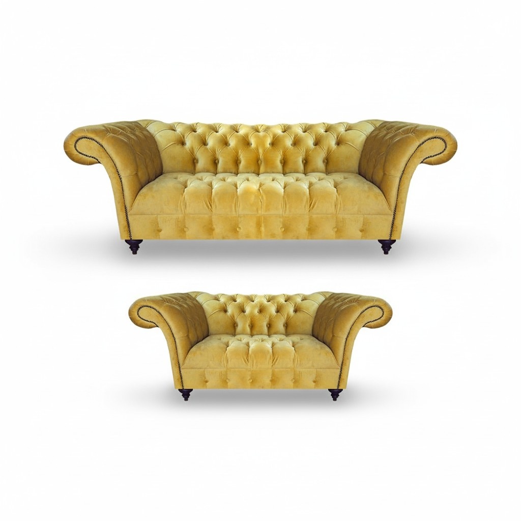 Chesterfield Yellow Seating Modern Couches 2-piece Elegant Upholstered Sofa Set