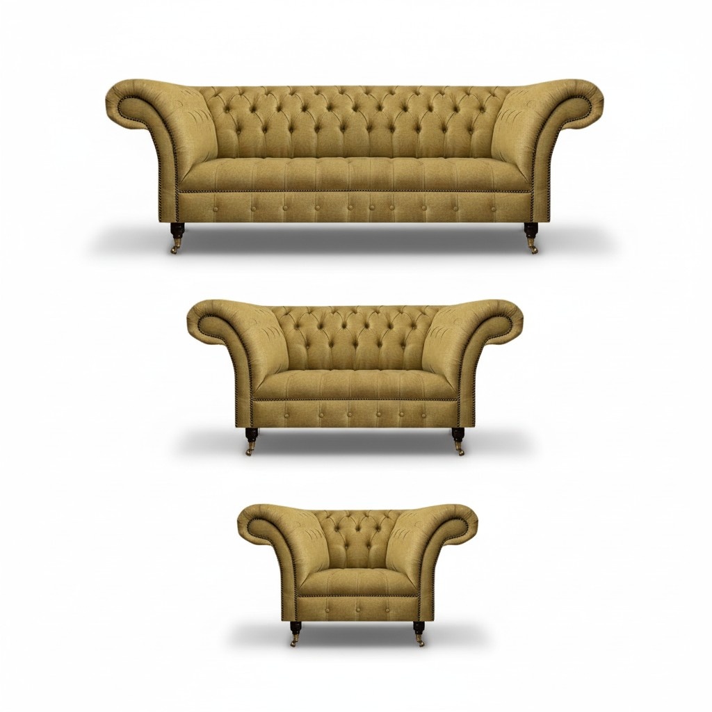 Chesterfield Yellow Upholstery Living Room Sofas Luxury Armchair 3-Seater