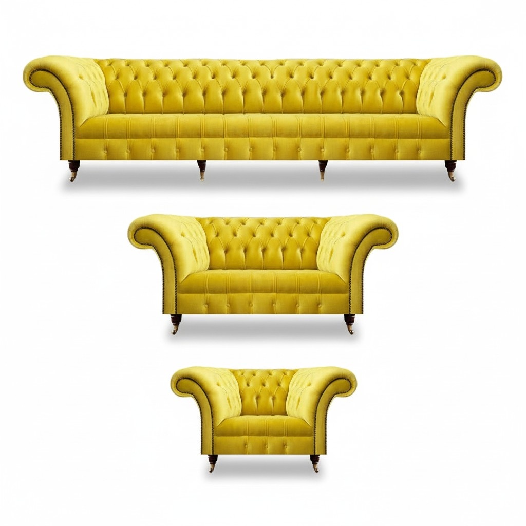 Chesterfield Yellow Sofa Set Living Room Furniture Sofa Couch Textile Armchair