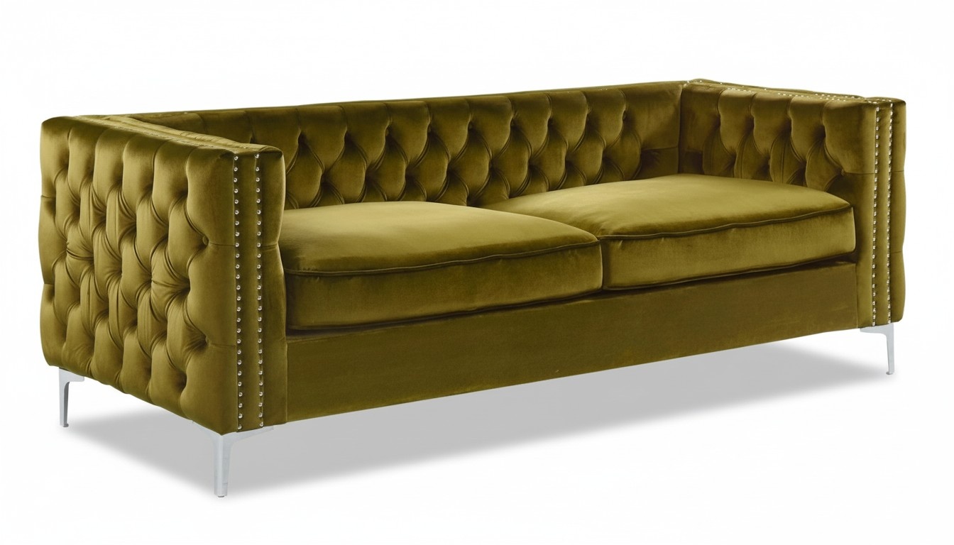 Chesterfield Yellow Velvet Textile Fabric Living Room Couch Sofa Furniture Seat Upholstery New