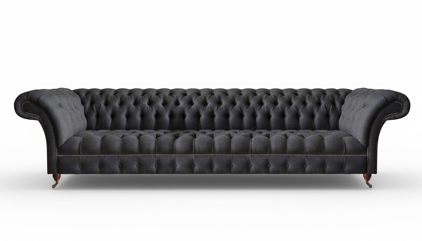 Send black Chesterfield seating furniture designer textile couch four-seater.