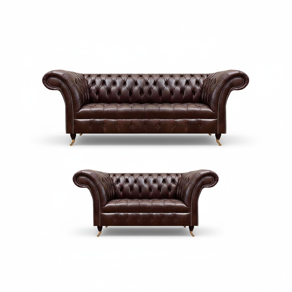 Send brown Chesterfield leather suite elegant sofas 3-seater 2-seater